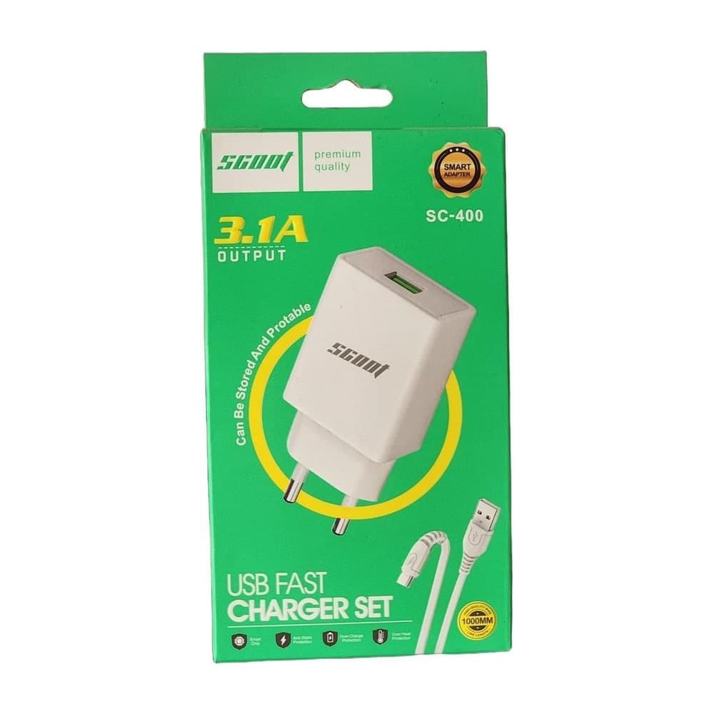 Chargeur SCOOT SC-400 + câble Type-C 3.1A blanc